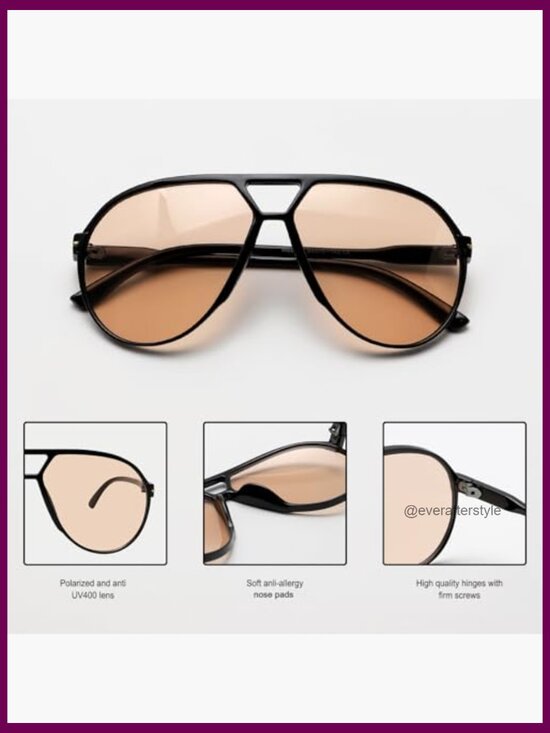 Retro Aviator Sunglasses Oversized Square Frames Plastic UV Protection main image 6